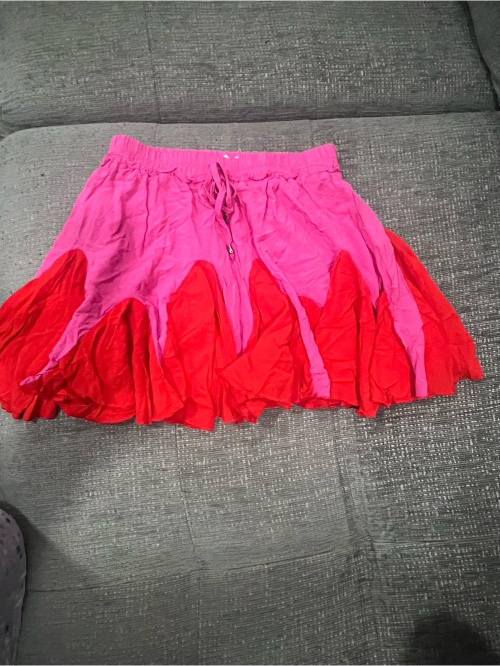 Main Strip Pink and Red Tiered Flared Mini Skirt